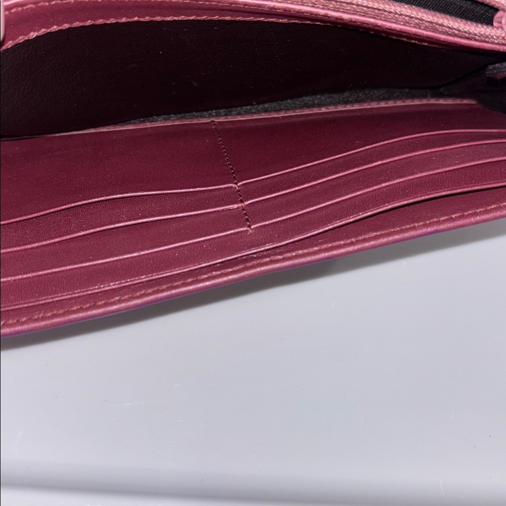 Gucci GG Canvas Wallet purple and tan Trim Heart Charm Continental” - Picture 9 of 13